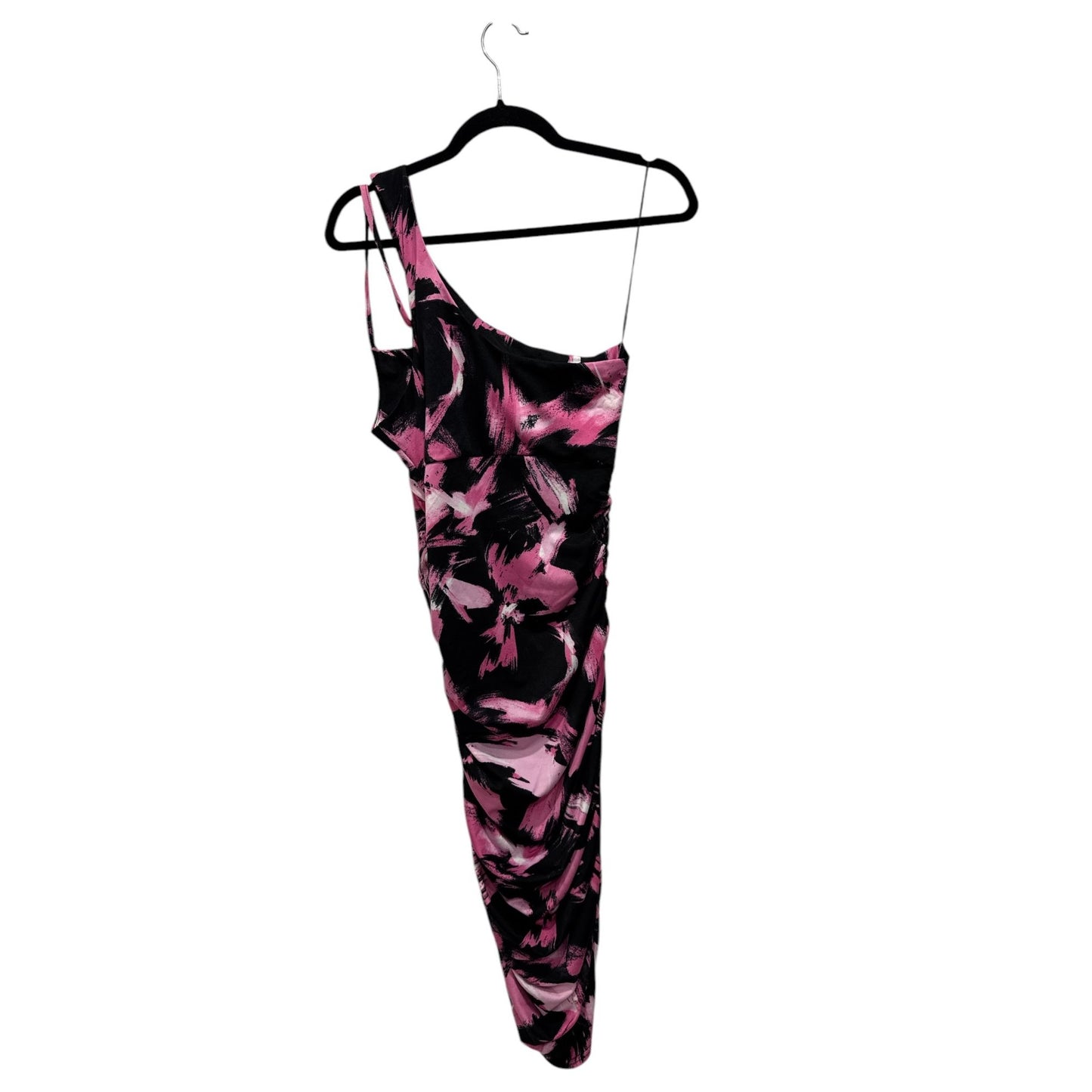 The Fashion Poet One-Shoulder Pink & Black Abstract Print Bodycon Dress XL