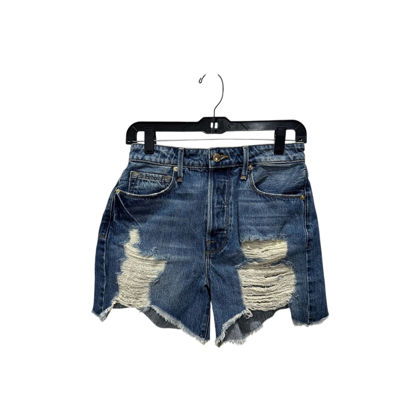 Good American Bombshell Short Cutoff Denim Shorts Size 00 Light Wash Distressed Frayed Hem Retail $169