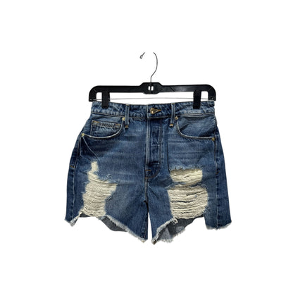 Good American Bombshell Short Cutoff Denim Shorts Size 00 Light Wash Distressed Frayed Hem Retail $169