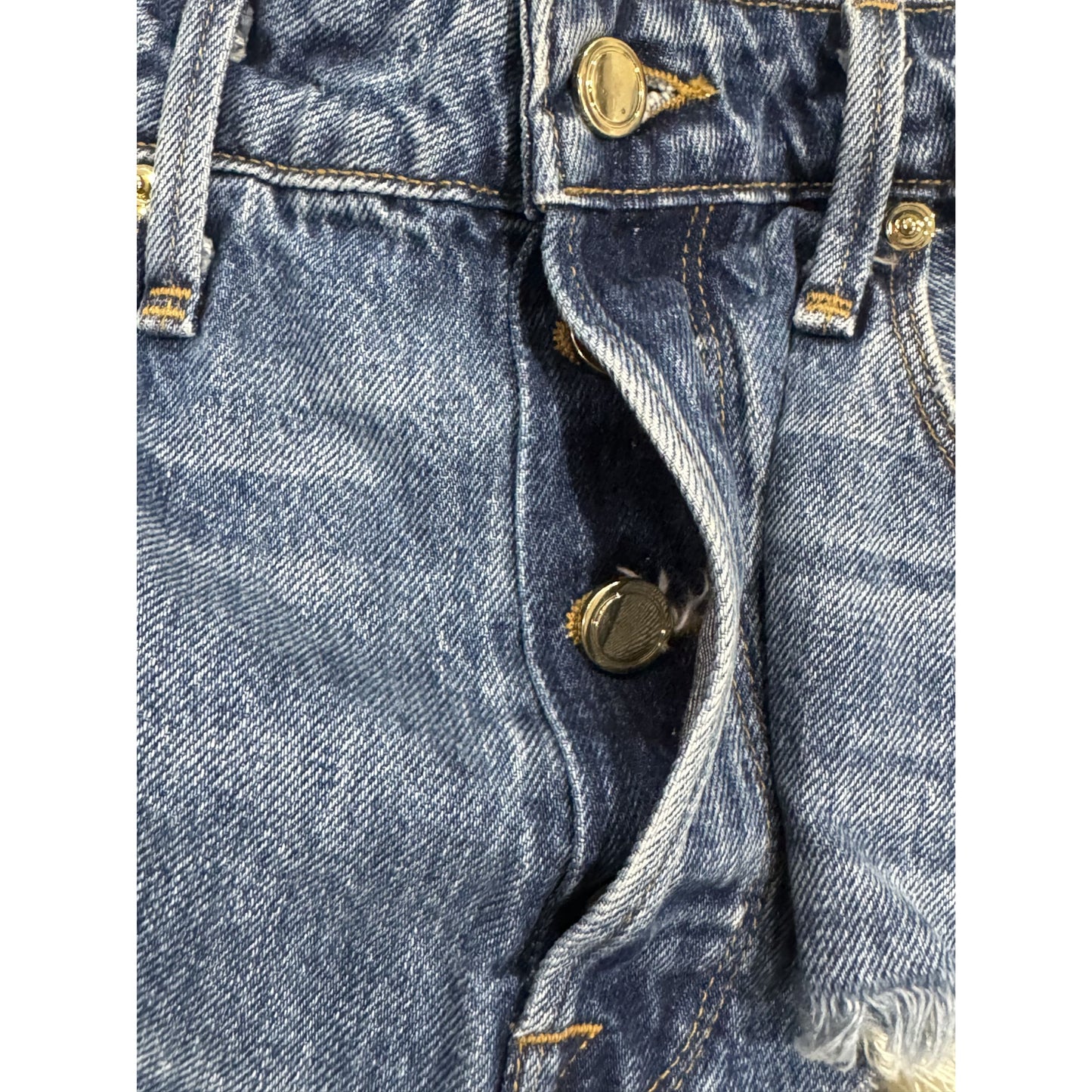 Good American Bombshell Short Cutoff Denim Shorts Size 00 Light Wash Distressed Frayed Hem Retail $169