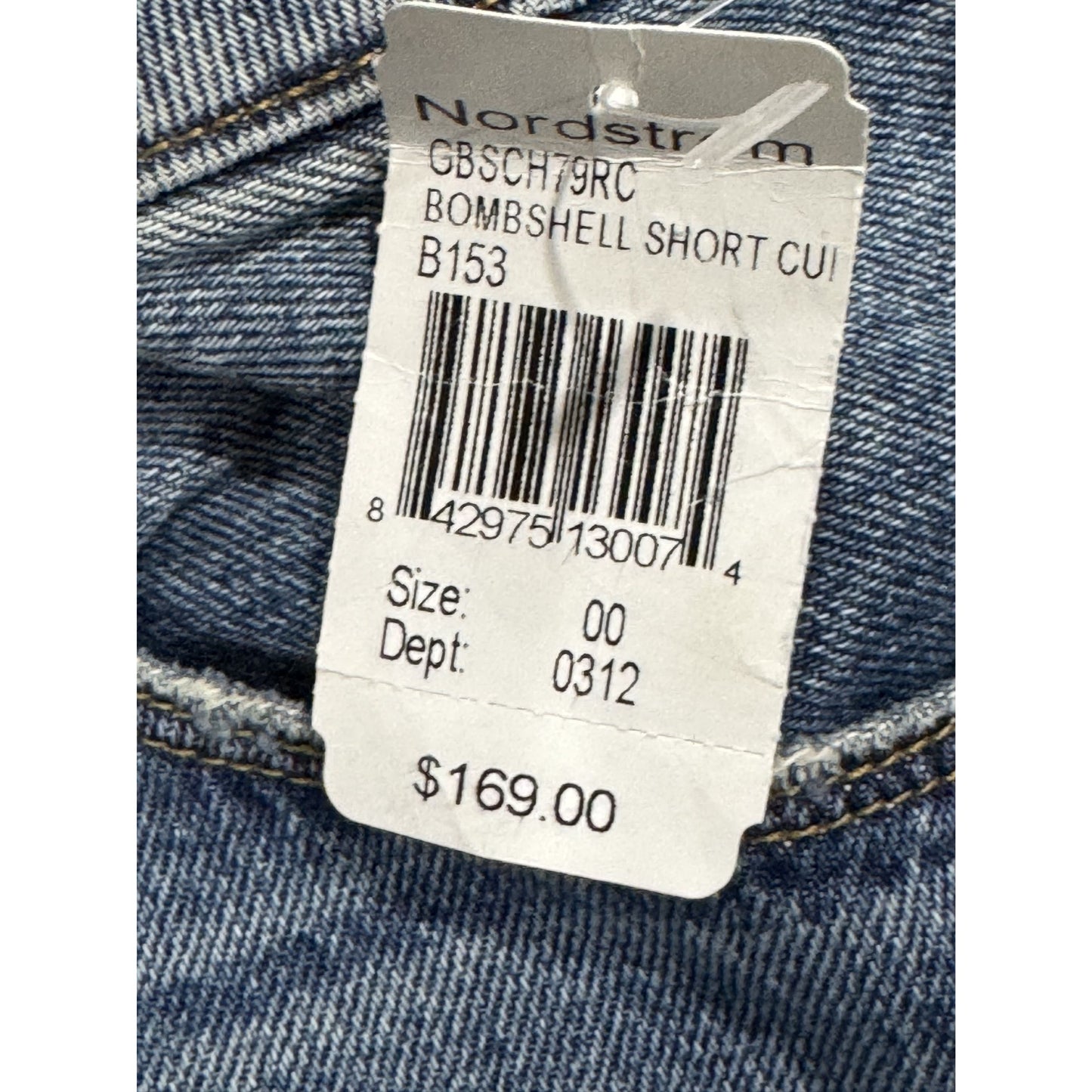 Good American Bombshell Short Cutoff Denim Shorts Size 00 Light Wash Distressed Frayed Hem Retail $169