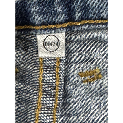 Good American Bombshell Short Cutoff Denim Shorts Size 00 Light Wash Distressed Frayed Hem Retail $169