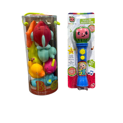 B. Toys Squish & Splash Bath Buddies & CoComelon Karaoke Microphone Bundle 9 Bath Toys & Musical Toy For Kids