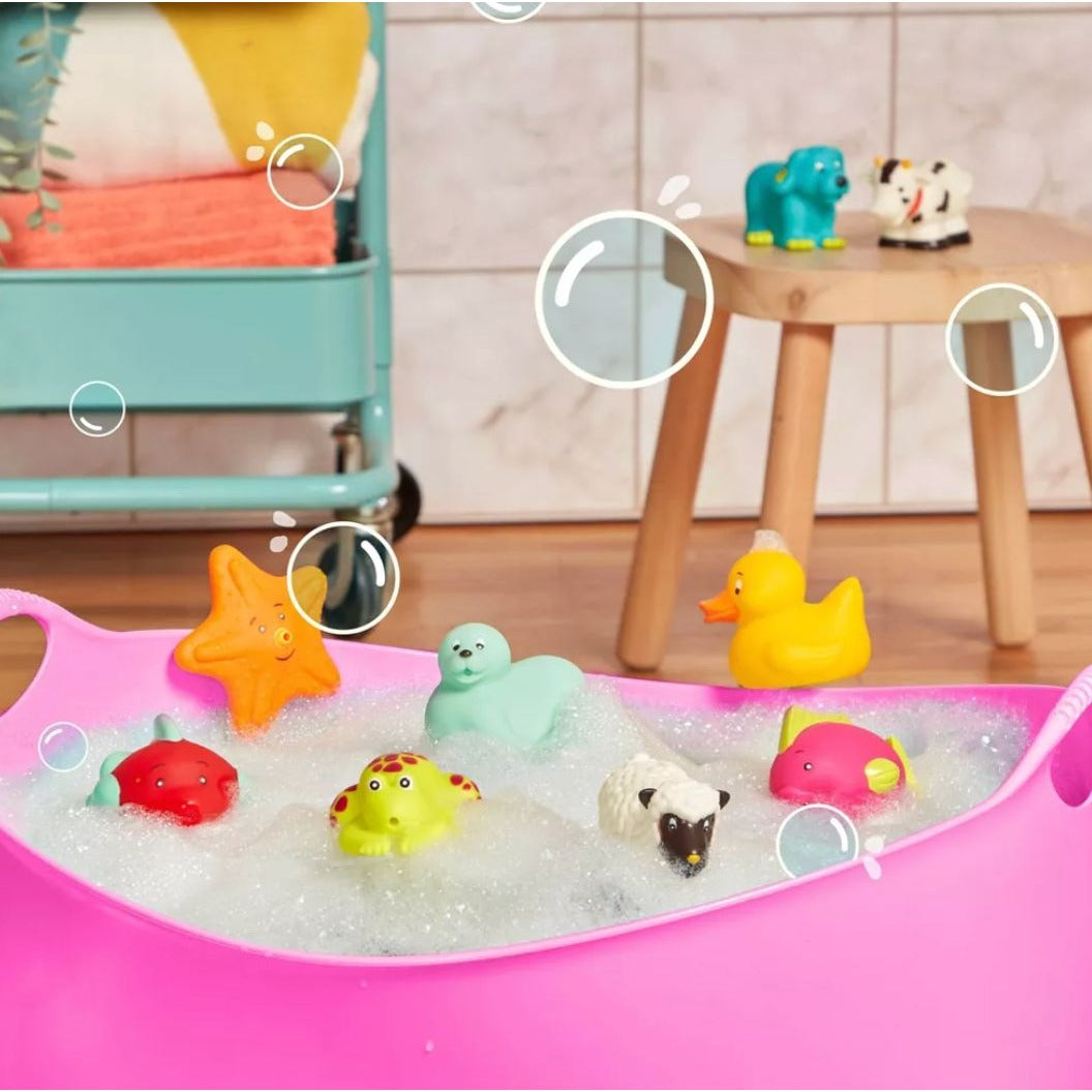 B. Toys Squish & Splash Bath Buddies & CoComelon Karaoke Microphone Bundle 9 Bath Toys & Musical Toy For Kids