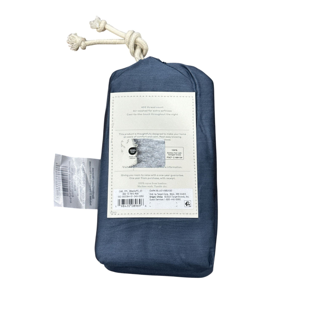Casaluna Blissful Pillowcase Set Standard/Queen Rayon From Bamboo Dark Blue 400 Thread Count