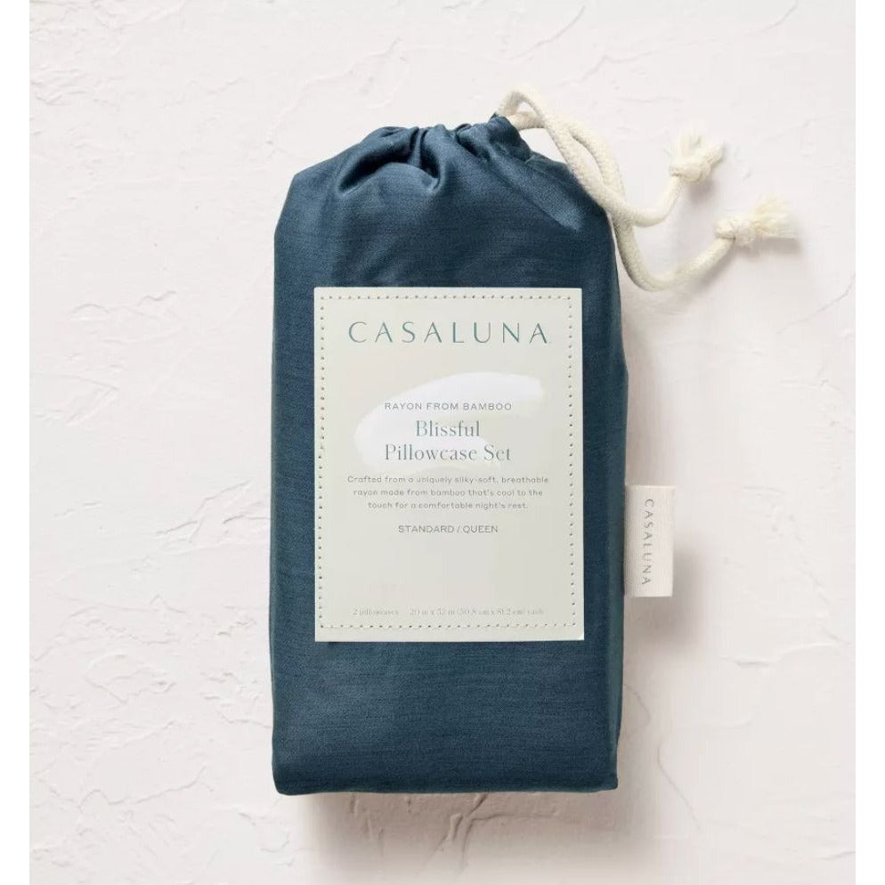 Casaluna Blissful Pillowcase Set Standard/Queen Rayon From Bamboo Dark Blue 400 Thread Count