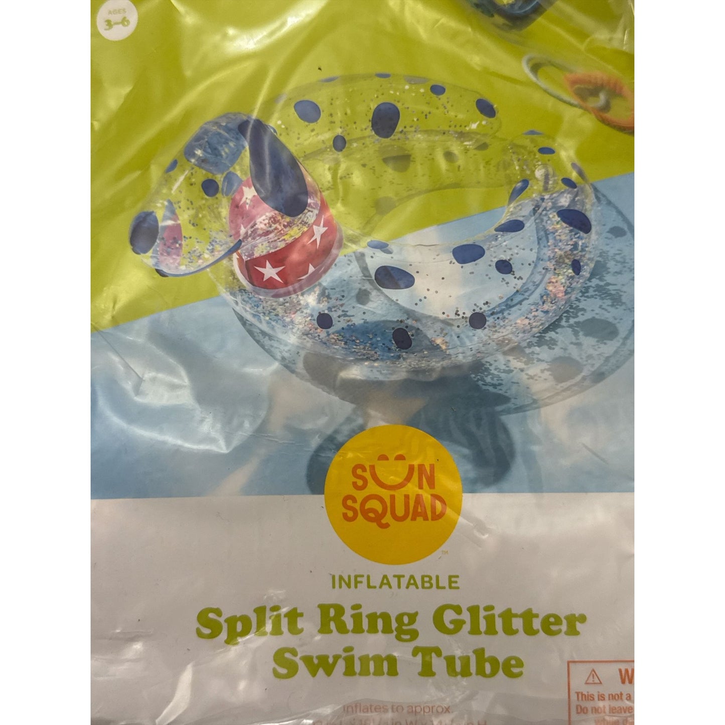 Sun Squad Inflatable Swim Tube & Split Ring Glitter Swim Tube Set For Ages 3-9+