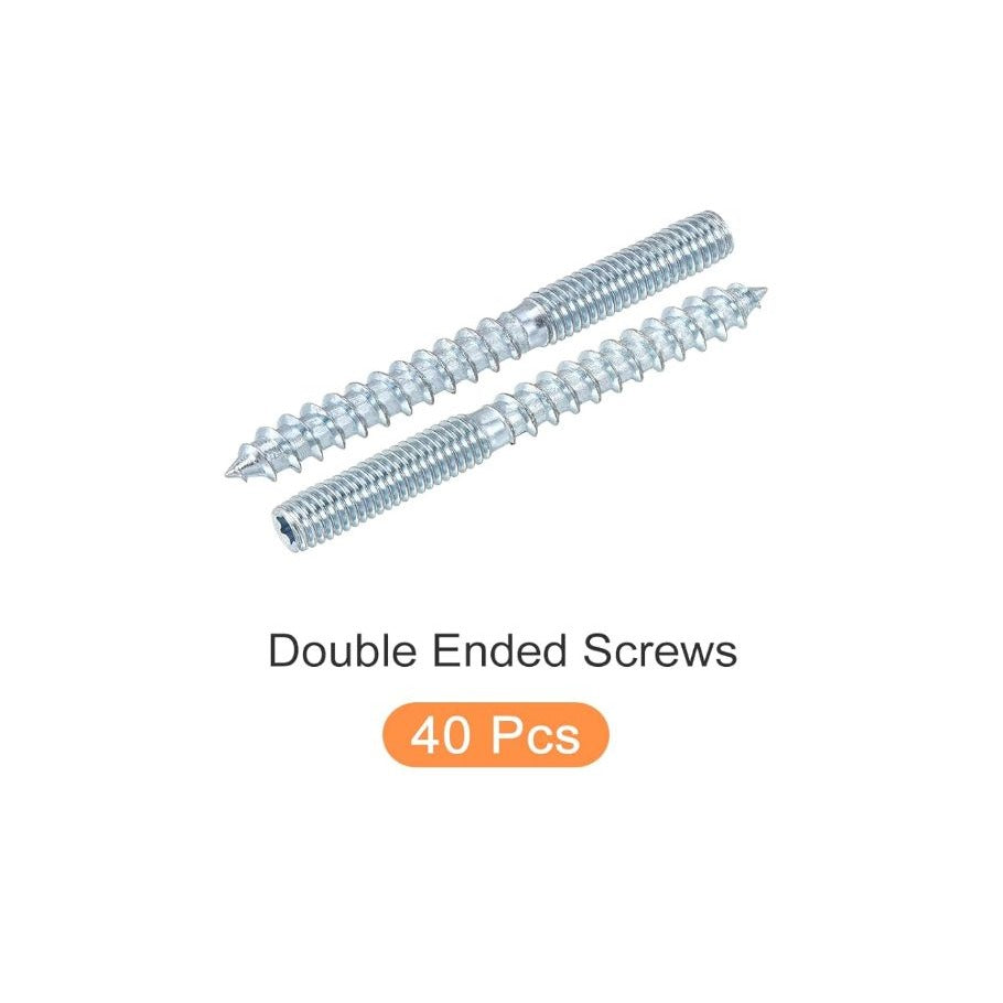 Double Ended Screws 40 Pcs Zinc Plated M6 Threaded Wood To Wood Connector 60mm Length