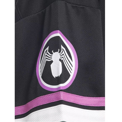 Marvel Venom Football Jersey Cropped Black Purple Striped Graphic Design Women's S/M