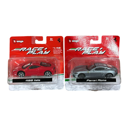 Burago Ferrari Die-Cast Cars 1:43 Scale 458 Italia & Ferrari Roma Red & Silver For Collectors & Ages 3+. Official Licensed Product.