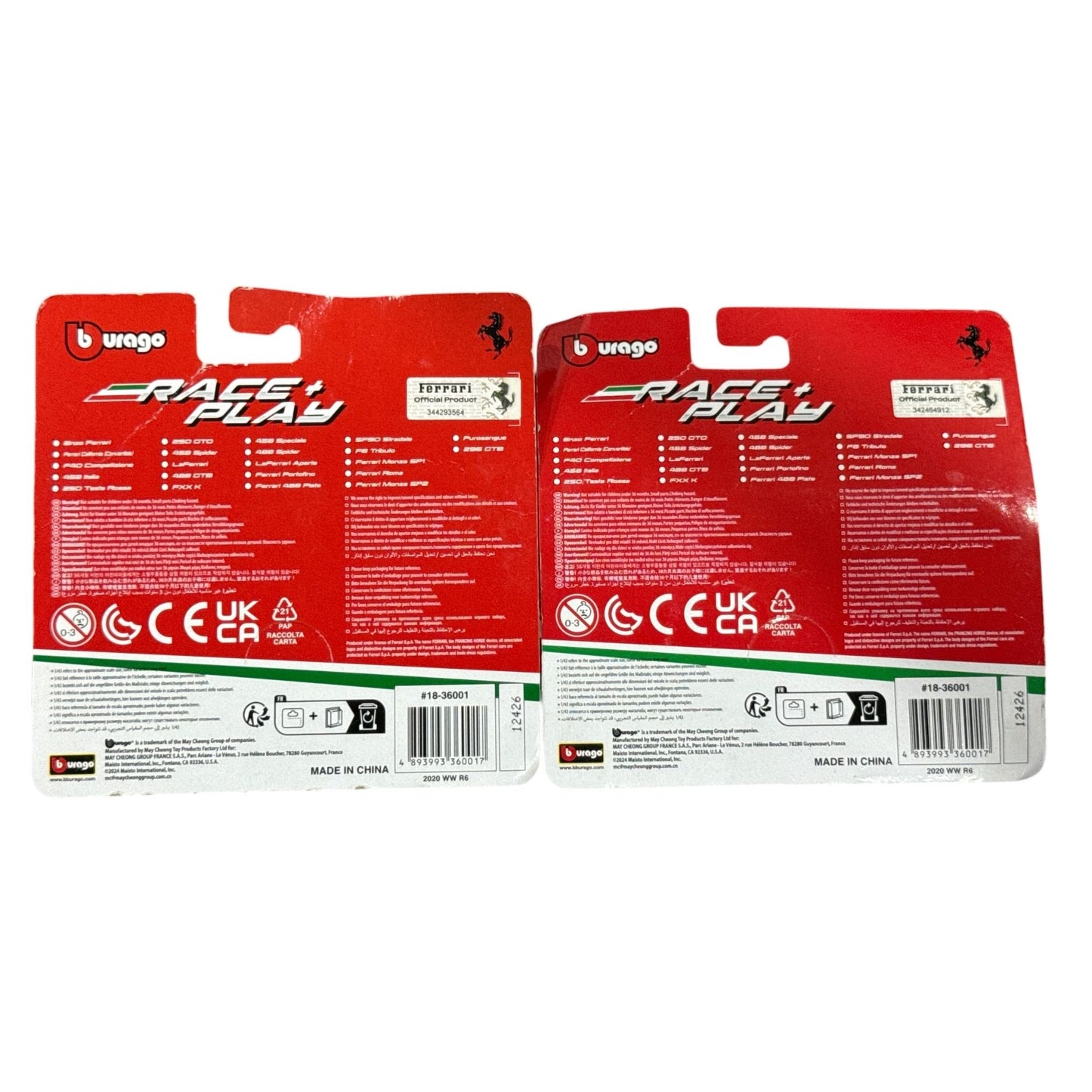 Burago Ferrari Die-Cast Cars 1:43 Scale 458 Italia & Ferrari Roma Red & Silver For Collectors & Ages 3+. Official Licensed Product.