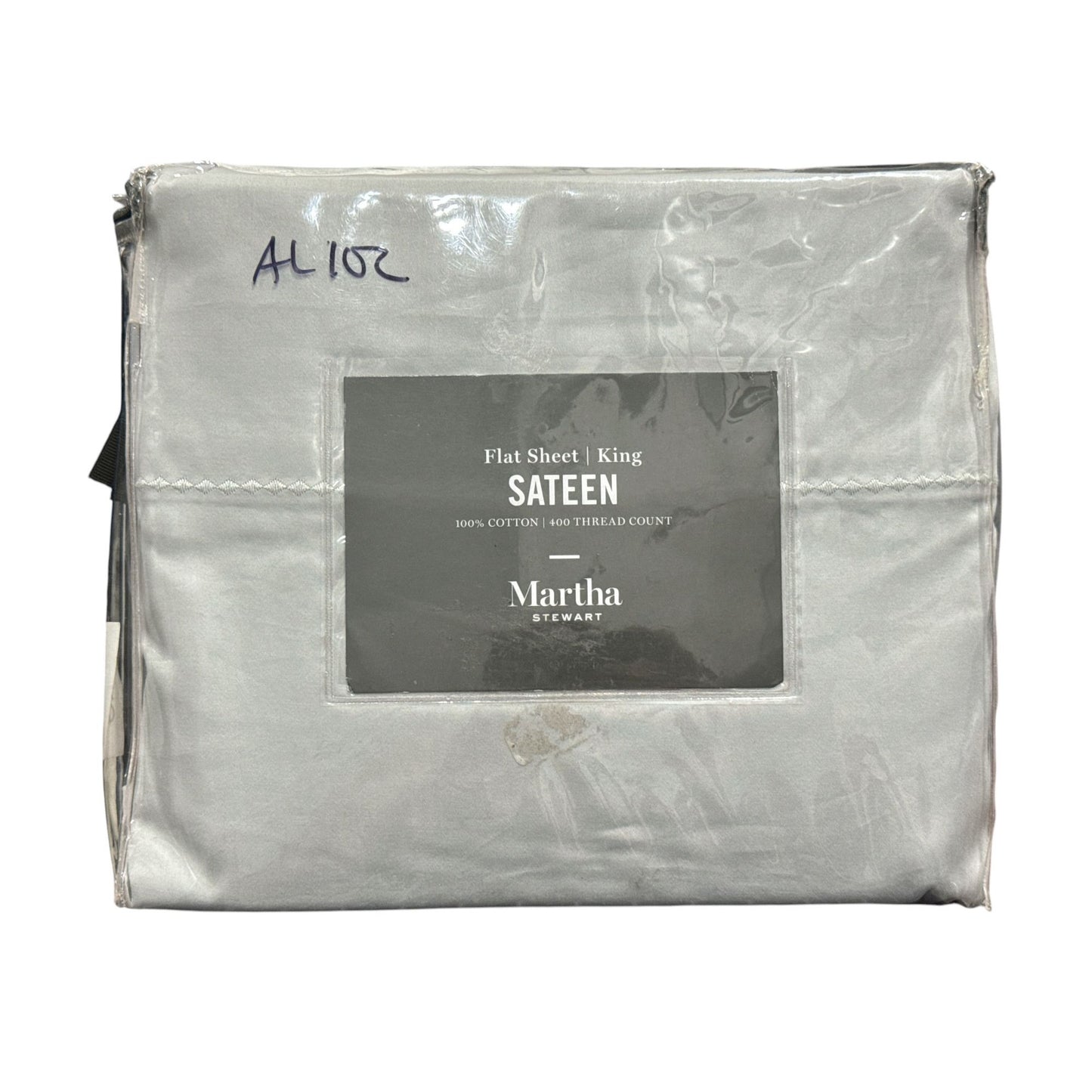 Martha Stewart King Flat Sheet Sateen 100% Cotton 400 Thread Count GRAY