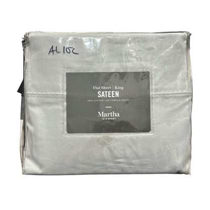 Martha Stewart King Flat Sheet Sateen 100% Cotton 400 Thread Count GRAY