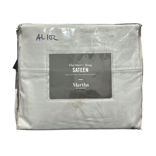 Martha Stewart King Flat Sheet Sateen 100% Cotton 400 Thread Count GRAY