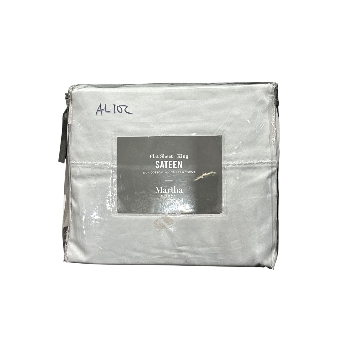 Martha Stewart King Flat Sheet Sateen 100% Cotton 400 Thread Count GRAY