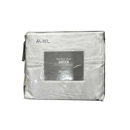 Martha Stewart King Flat Sheet Sateen 100% Cotton 400 Thread Count GRAY
