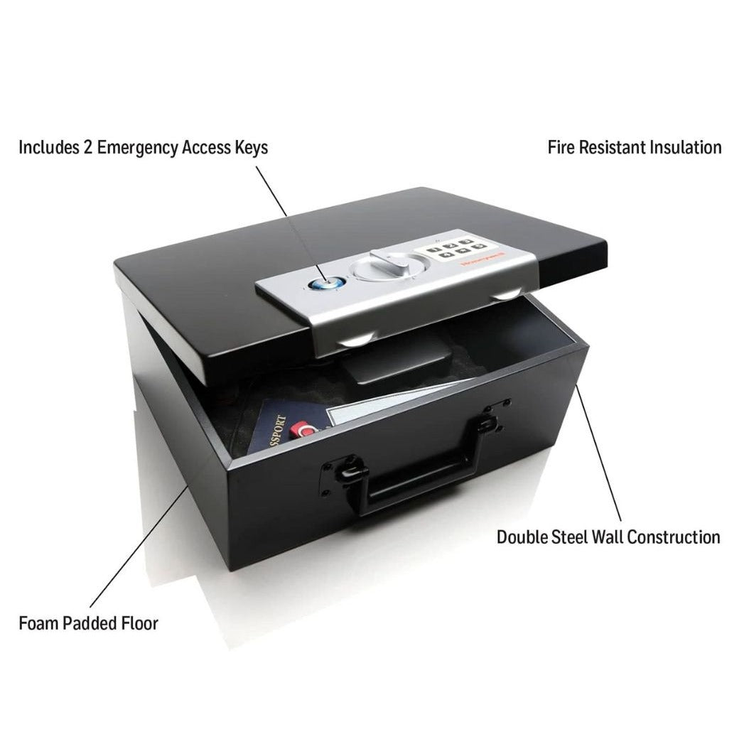 Honeywell Digital Steel Security Box With Programmable Lock, Double Steel Wall, 2 Keys, & Foam Padded Floor