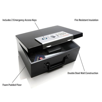Honeywell Digital Steel Security Box With Programmable Lock, Double Steel Wall, 2 Keys, & Foam Padded Floor