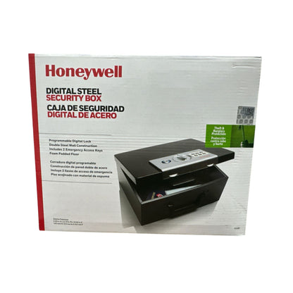 Honeywell Digital Steel Security Box With Programmable Lock, Double Steel Wall, 2 Keys, & Foam Padded Floor