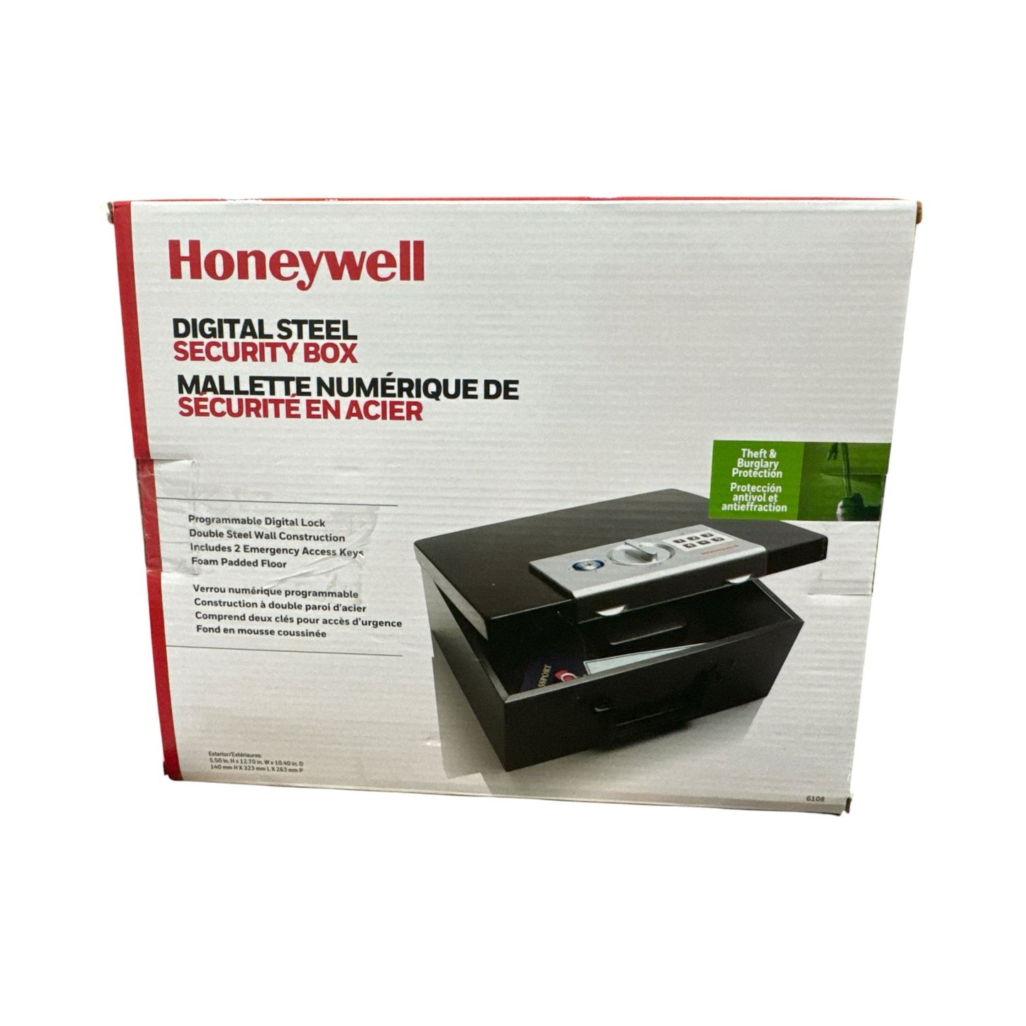 Honeywell Digital Steel Security Box With Programmable Lock, Double Steel Wall, 2 Keys, & Foam Padded Floor
