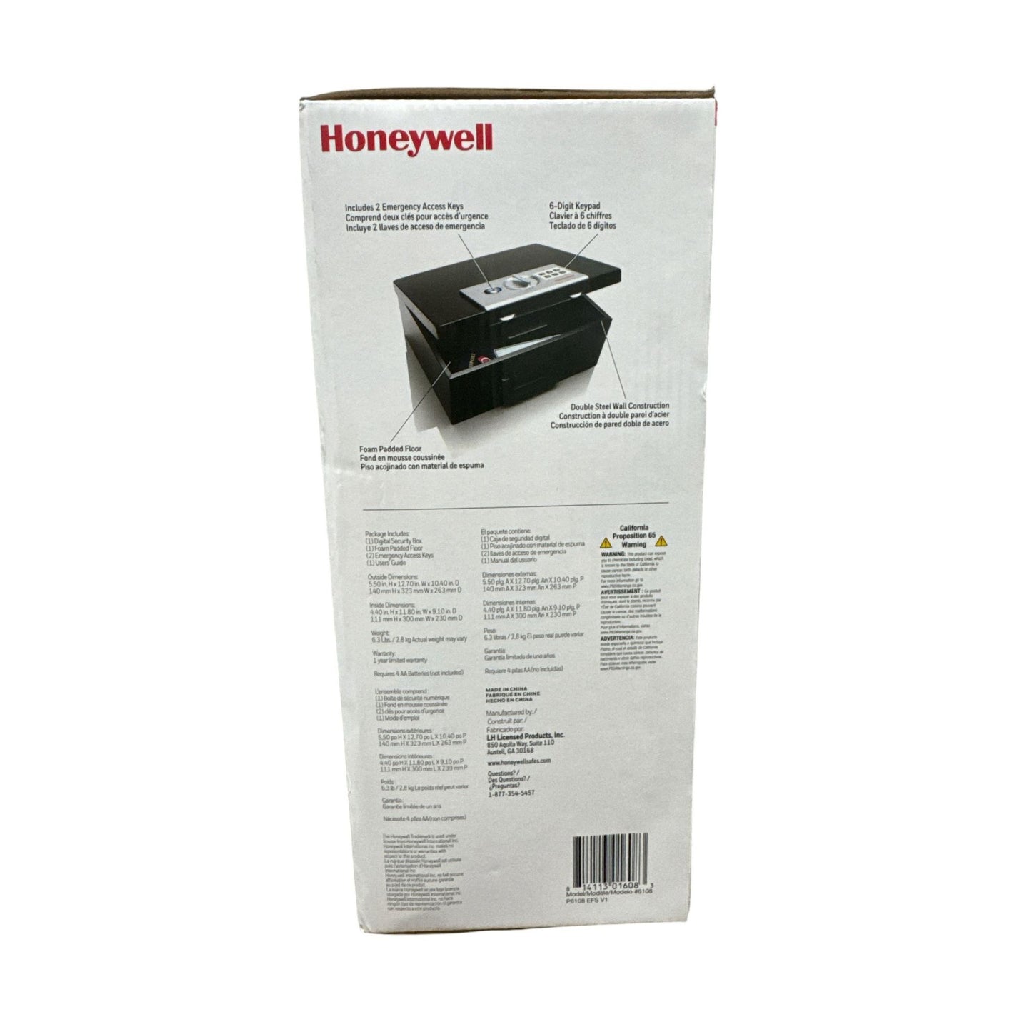 Honeywell Digital Steel Security Box With Programmable Lock, Double Steel Wall, 2 Keys, & Foam Padded Floor
