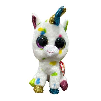 Ty Beanie Boos Harmonie Unicorn Plush 6" White With Multicolor Polka Dots & Glitter Accents