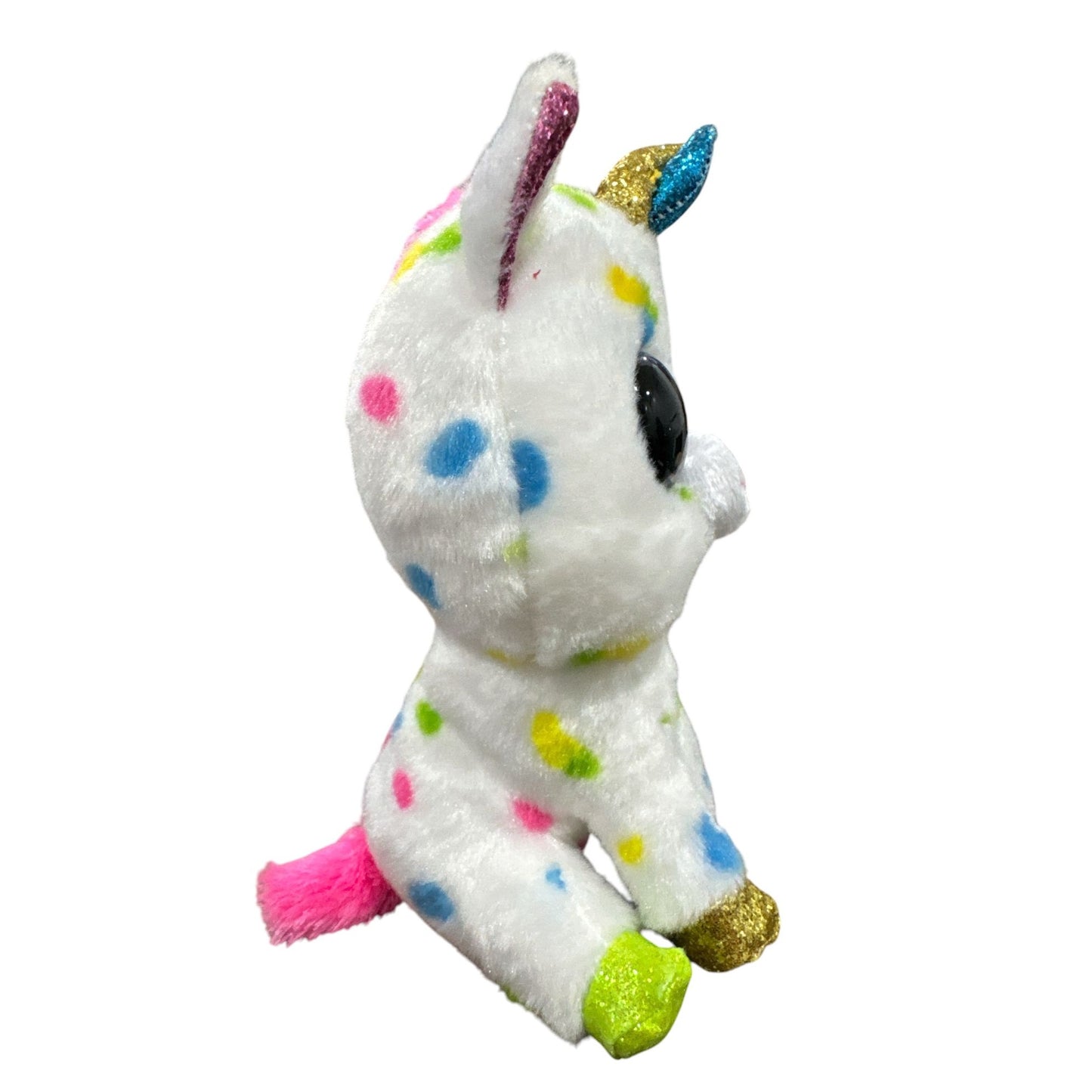 Ty Beanie Boos Harmonie Unicorn Plush 6" White With Multicolor Polka Dots & Glitter Accents