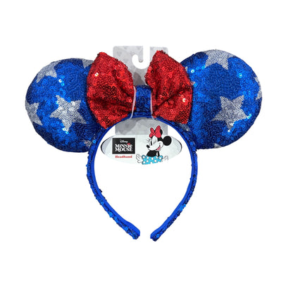 Disney Minnie Mouse Sequin Headband & Oh My Stars Scrunchie Bow Set Kids Patriotic Red White & Blue