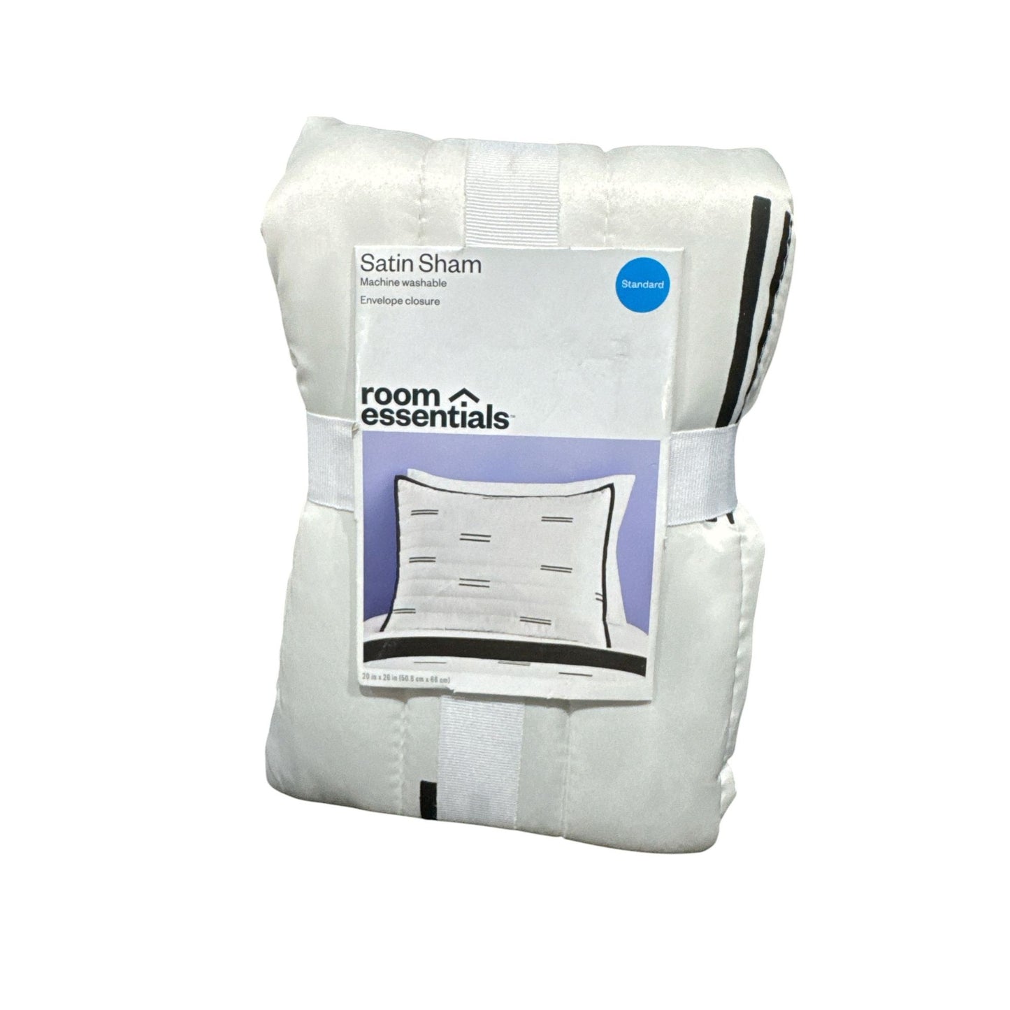 Room Essentials Satin Sham Standard Size White & Black Striped Machine Washable Envelope Closure 1pcs.