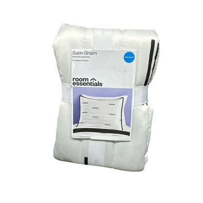 Room Essentials Satin Sham Standard Size White & Black Striped Machine Washable Envelope Closure 1pcs.