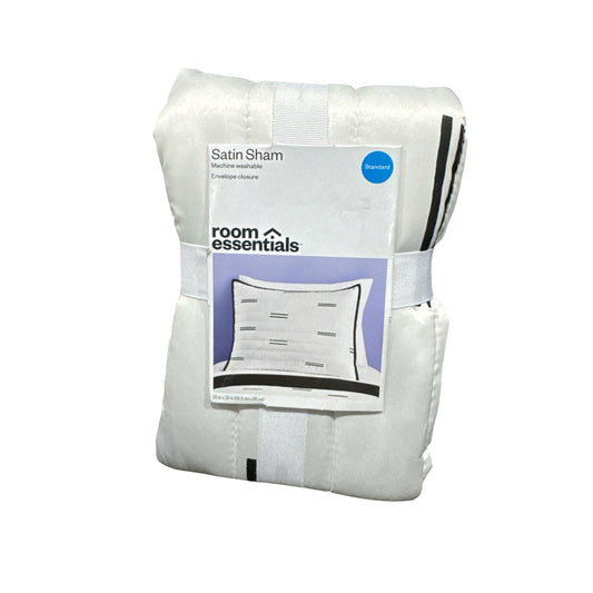 Room Essentials Satin Sham Standard Size White & Black Striped Machine Washable Envelope Closure 1pcs.