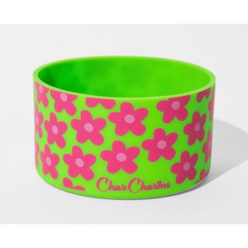 Char Charms Silicone Water Bottle Boot With Pink Floral Pattern