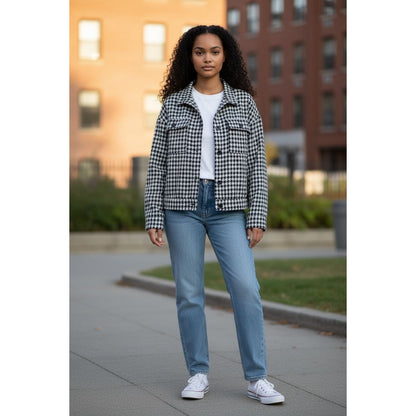 Sanctuary Women's Houndstooth Jacket In Black & White Button-Up Size M Wool Blend Crafted & Tailored
