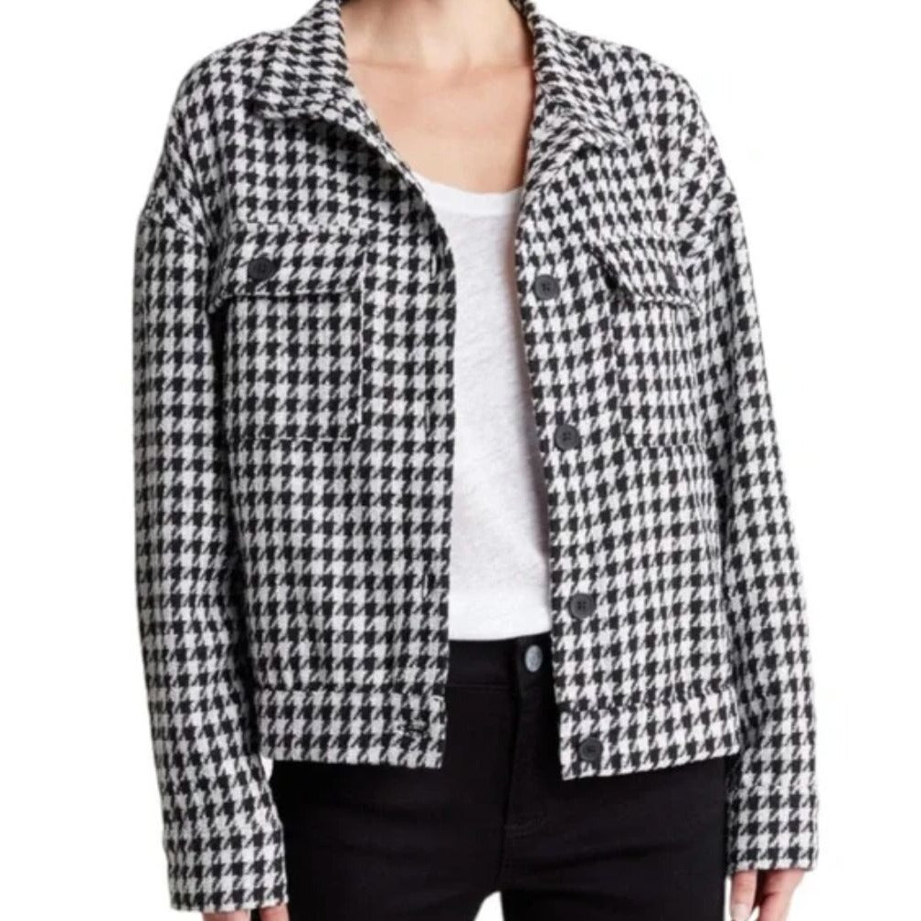 Sanctuary Women's Houndstooth Jacket In Black & White Button-Up Size M Wool Blend Crafted & Tailored
