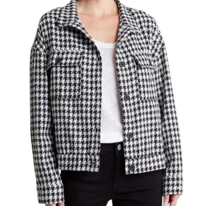 Sanctuary Women's Houndstooth Jacket In Black & White Button-Up Size M Wool Blend Crafted & Tailored
