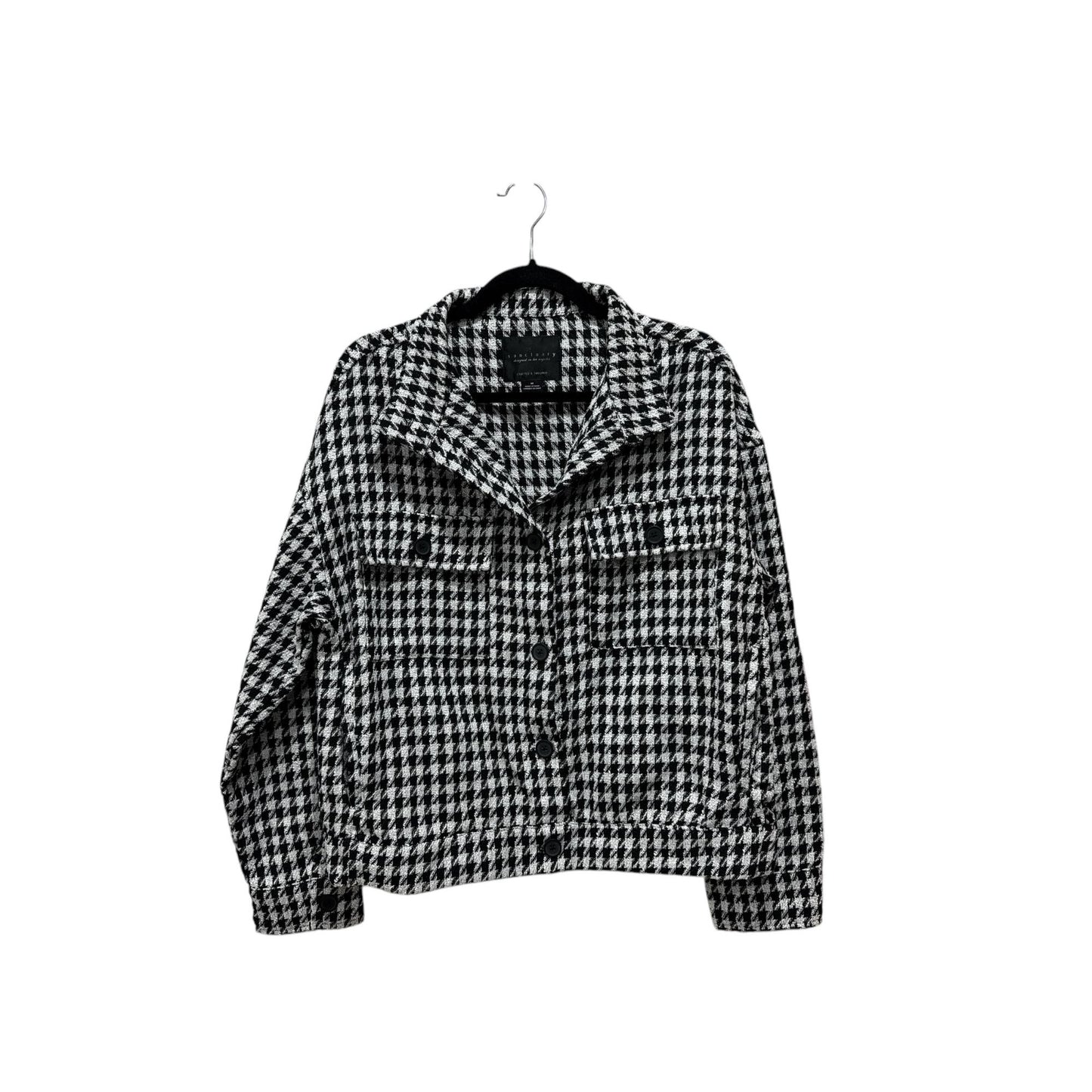 Sanctuary Women's Houndstooth Jacket In Black & White Button-Up Size M Wool Blend Crafted & Tailored