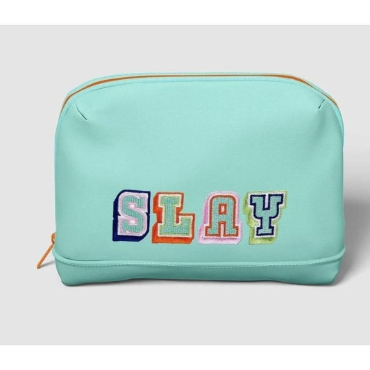 Heyday Mint Green Tech Pouch With SLAY Embroidery & Orange Zipper Holds Small Tech Accessories 7 x 3 x 5 Inches
