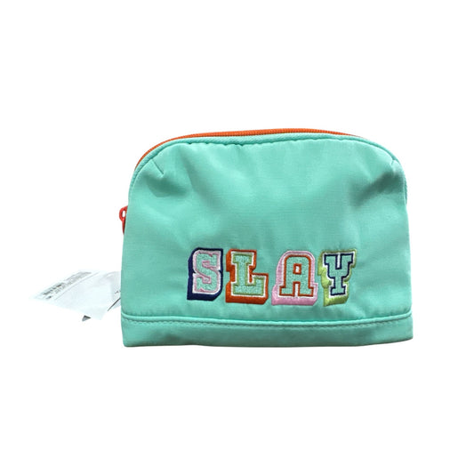 Heyday Mint Green Tech Pouch With SLAY Embroidery & Orange Zipper Holds Small Tech Accessories 7 x 3 x 5 Inches