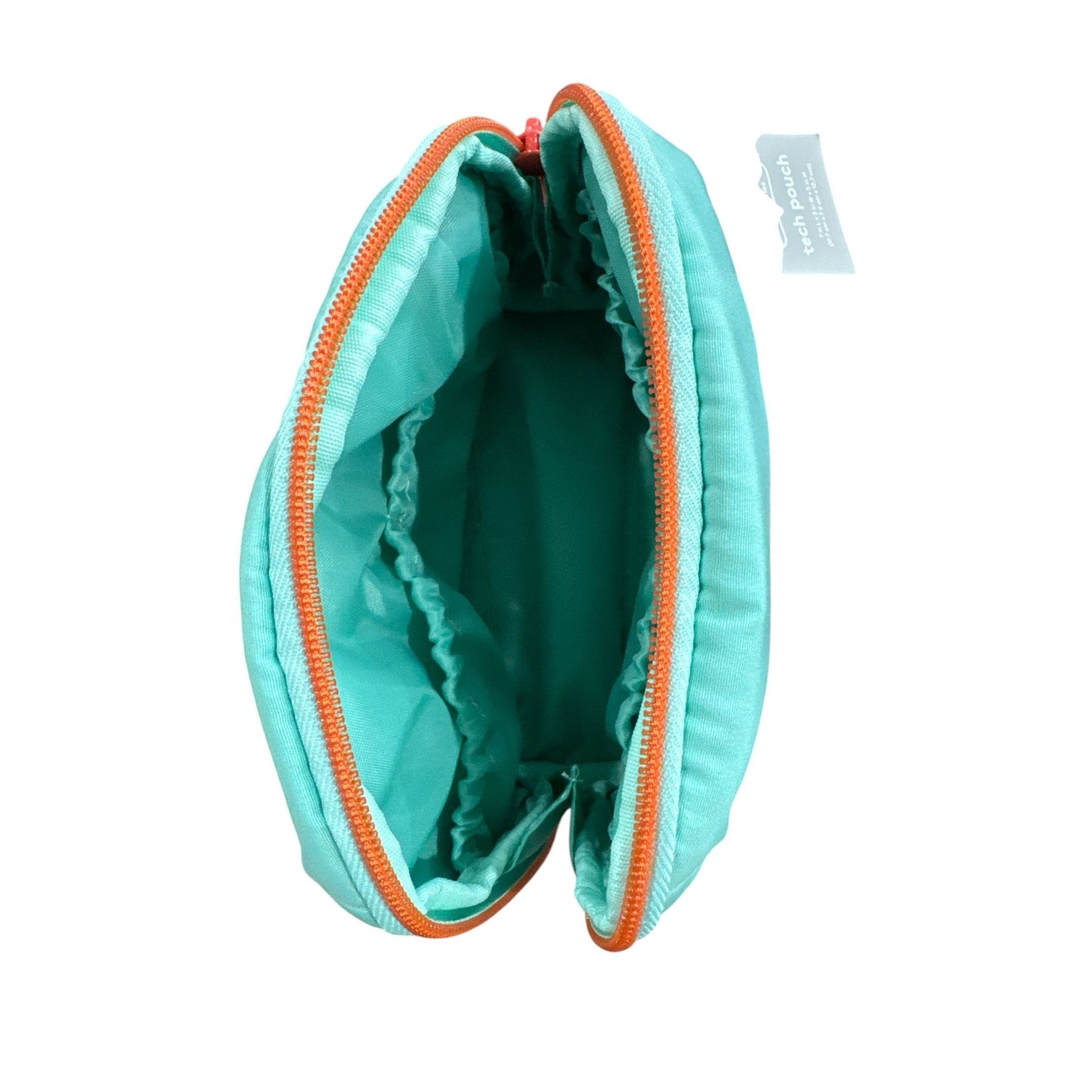 Heyday Mint Green Tech Pouch With SLAY Embroidery & Orange Zipper Holds Small Tech Accessories 7 x 3 x 5 Inches