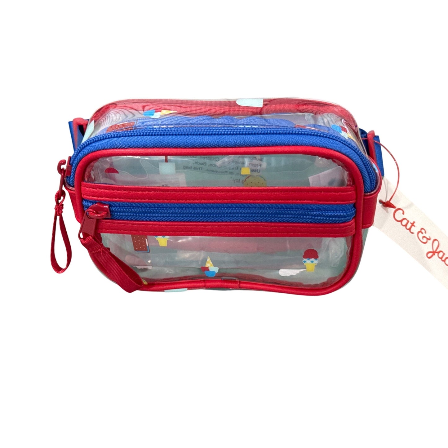 Cat & Jack Kids Ice Cream Print Clear Crossbody Bag With Adjustable Strap Red/Blue