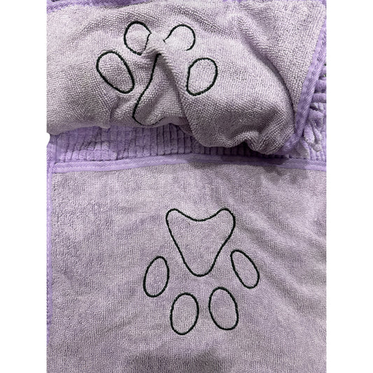 London Fog Premium Pet Drying Towel 31"x13" Purple Maximum Absorbency Side Pockets For Hand Drying