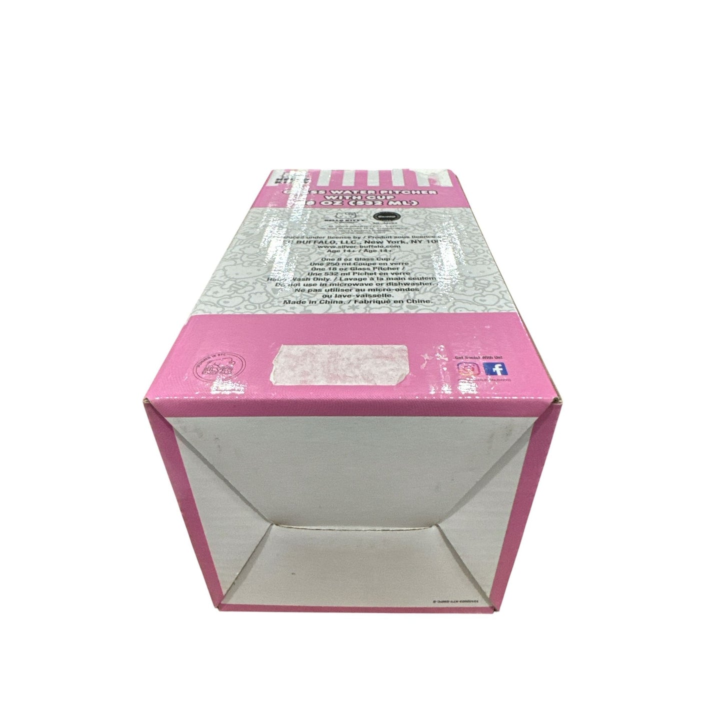 Hello Kitty Glass Water Pitcher With Cup 18 Oz (532 Ml) Pink & White Design Includes Cup With Strawberry Graphic
