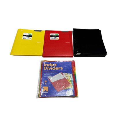 Mead Five Star 2-Pocket Prong Folders & Index Dividers Assortment Durable School Or Office Supplies Yellow, Red & Black