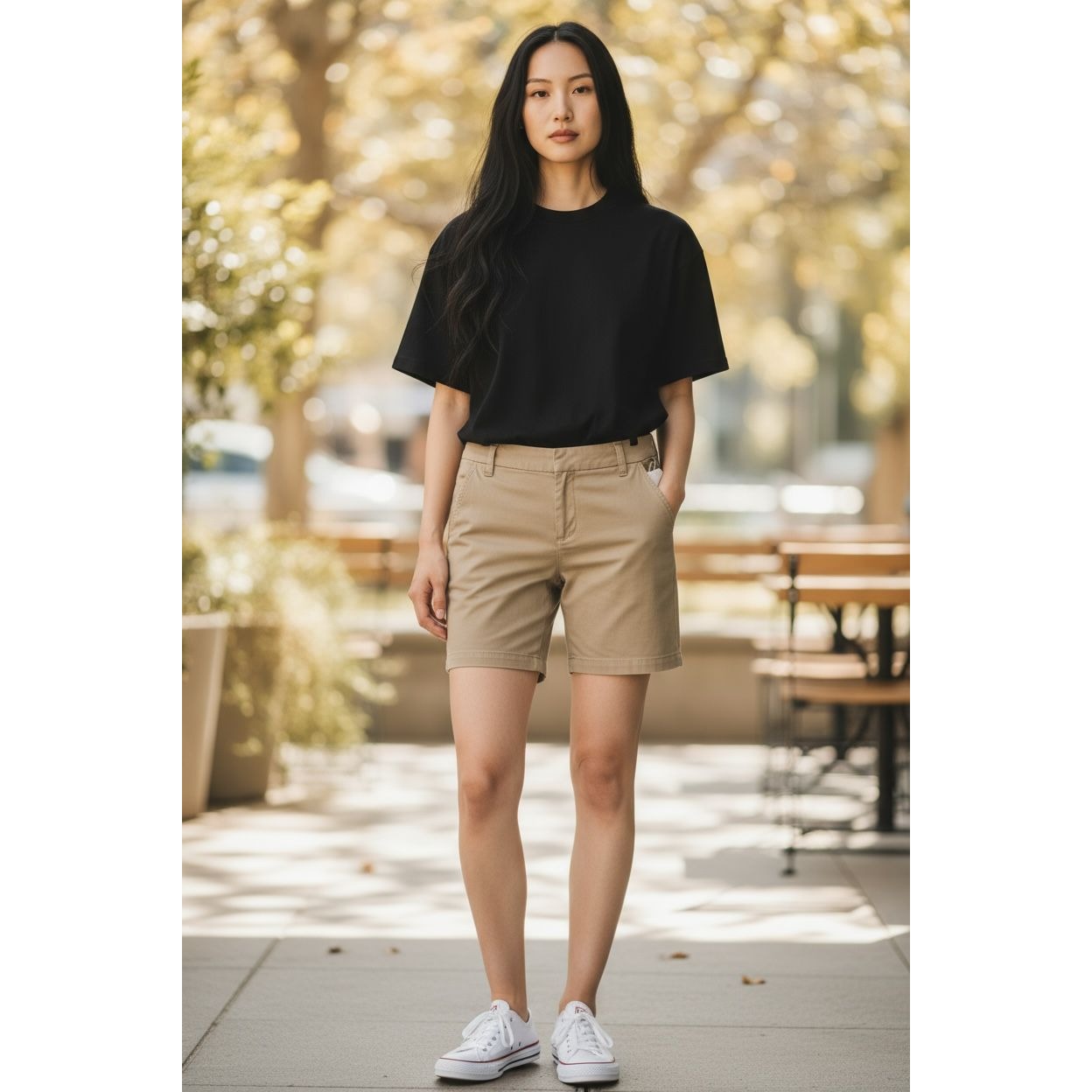 Caslon Women's Khaki Chino Shorts Size 4 Cotton Blend Made In Bangladesh