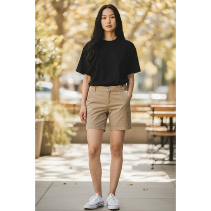 Caslon Women's Khaki Chino Shorts Size 4 Cotton Blend Made In Bangladesh