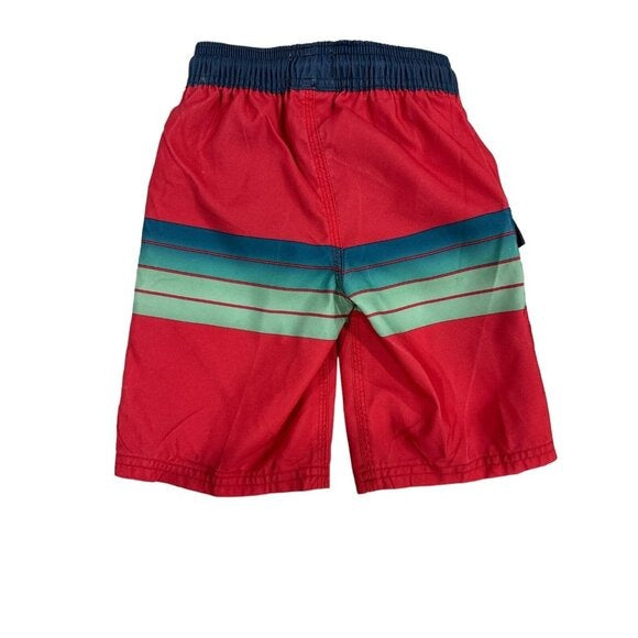 Rip Curl Boys Lay Days Lifestyle Boardshorts Size 2 Red/Green Striped Quick-Dry With Pockets