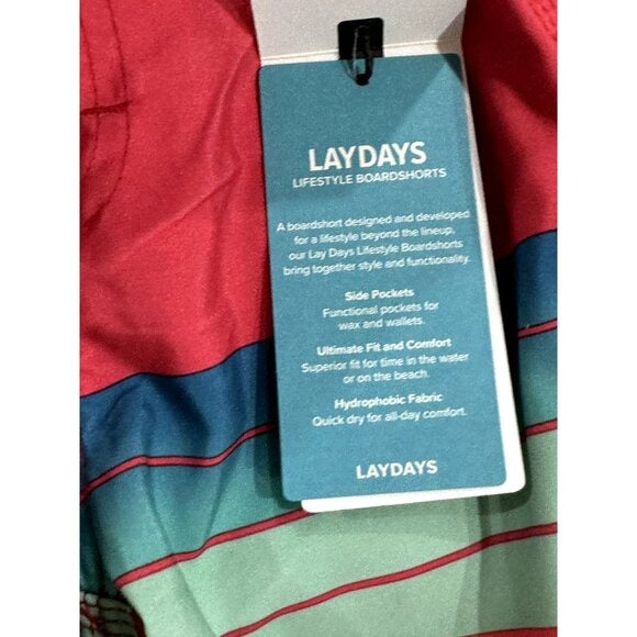 Rip Curl Boys Lay Days Lifestyle Boardshorts Size 2 Red/Green Striped Quick-Dry With Pockets