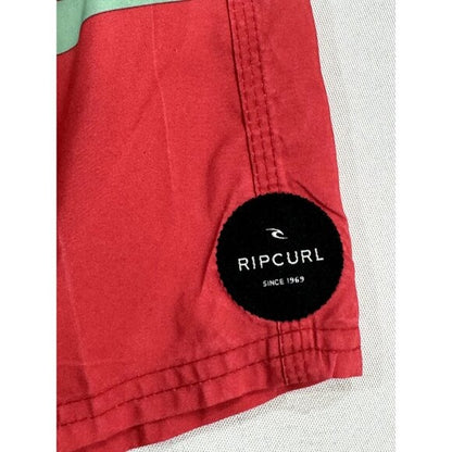 Rip Curl Boys Lay Days Lifestyle Boardshorts Size 2 Red/Green Striped Quick-Dry With Pockets