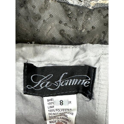 La Femme Gray Beaded Evening Gown Short Sleeve Size 8 Formal Dress