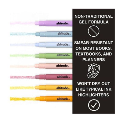 Set of 2 Altitude 8-Pack Gel Highlighters Round Tip Multicolor Ink Smear-Free Recycled Plastic Barrels